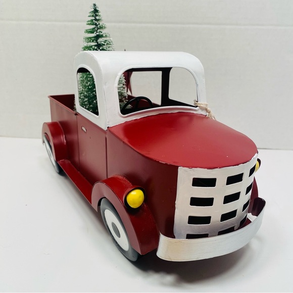 Red Metal Truck Snowy Trees Decoration Centerpiece Farmhouse NEW, Vintage Look! - Picture 7 of 12